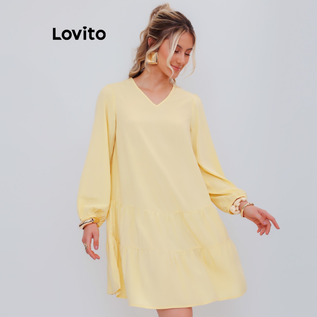 Lovito Vestido Feminino Curto com Babados na Barra DRB1441BRL1471