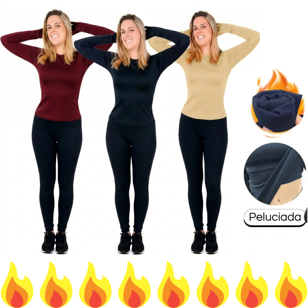 Blusa Segunda Pele Feminina PELUCIADA FLANELADA Roupa intima termica  Tecido ultra Confortavel