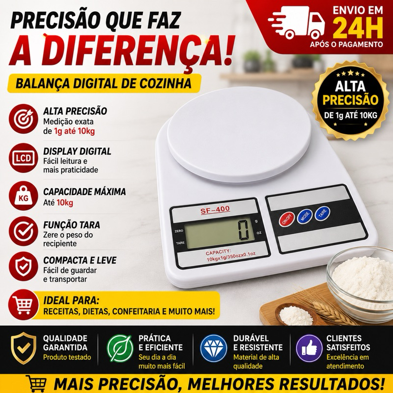 Balança Digital 10kg 2 1 Unidades Cozinha ou PENEIRA COZINHA INOX 14cm
