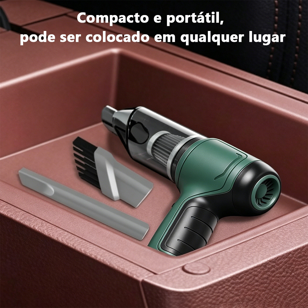 Aspirador de pó portátil 4 em 1 de alta potência e recarregável, ideal para limpar carros, carpetes e gavetas.