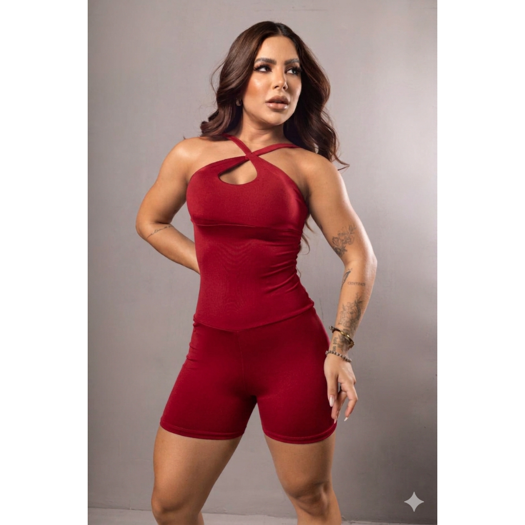 Macaquinho Academia Fitness Feminino Vinho com Alça Slim Suplex Premium Sem Transparência Costa Nua com Bojo Removível
