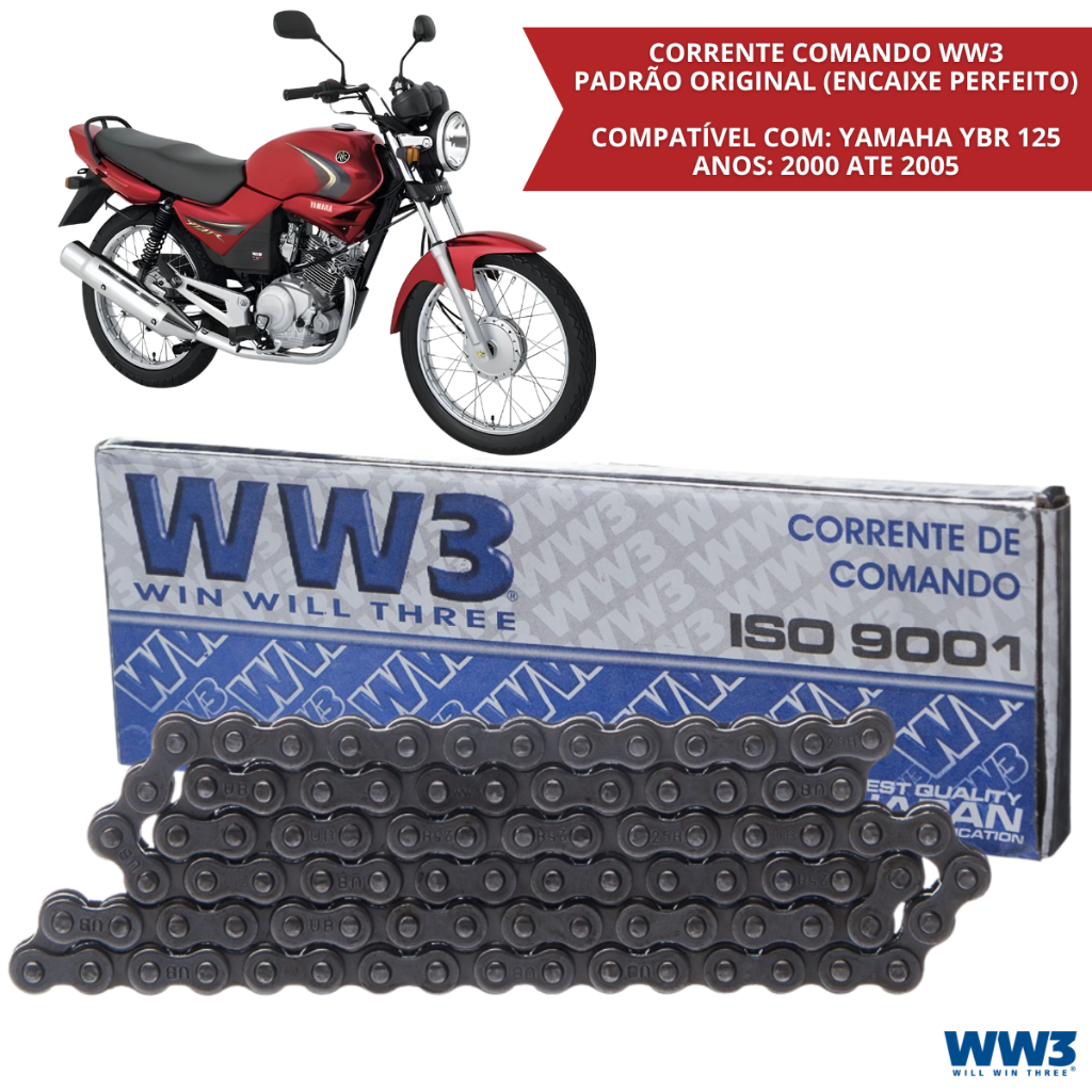 Corrente Comando 88 Elos Yamaha YBR 125 2000 a 2005 Yamaha XTZ 125 2003 a 2005 Moto Peça WW3
