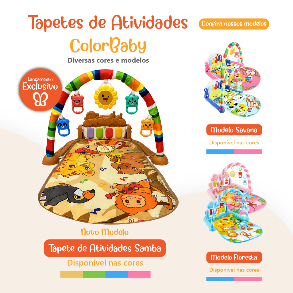 Tapete de Atividades para Bebê ColorBaby | Musical com Piano Interativo, Móbiles e Brinquedos