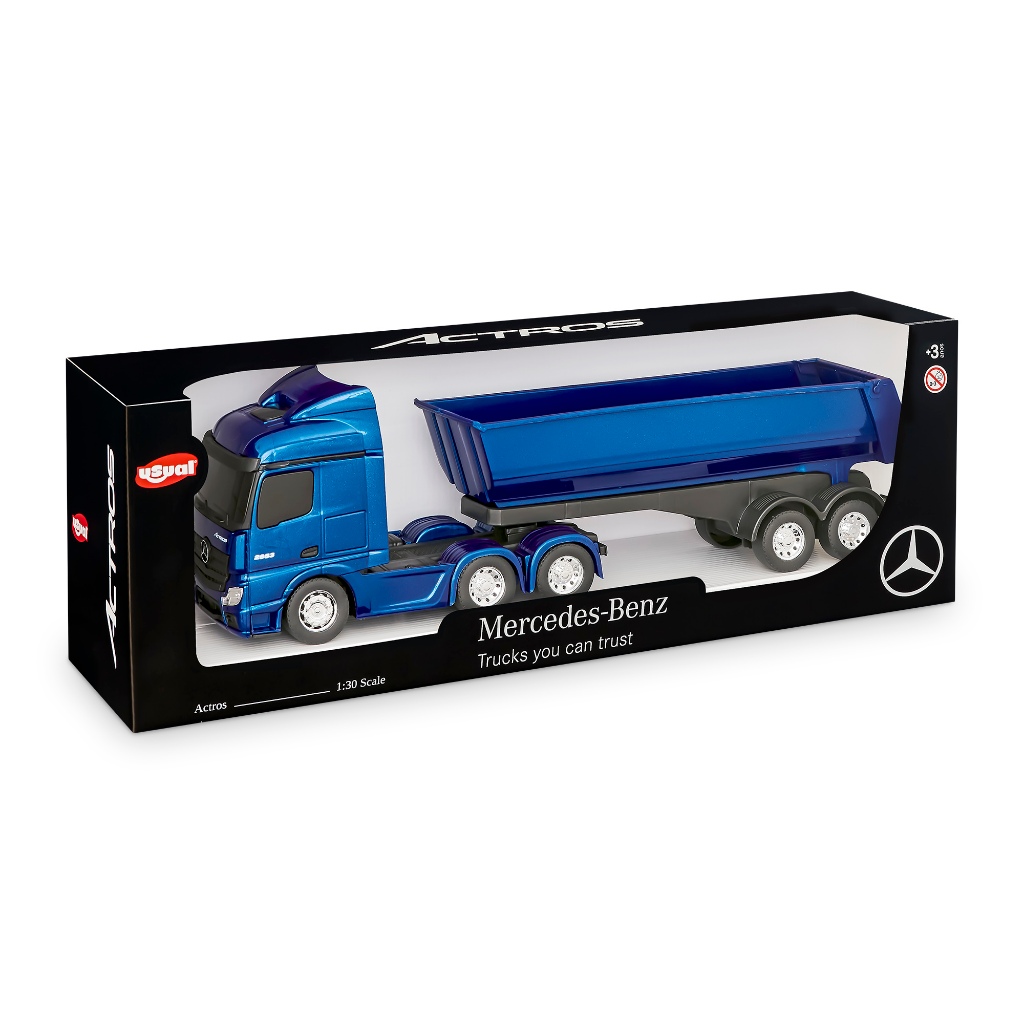 Miniatura Caminhão de Brinquedo Azul Mercedes Benz Actros Basculante Colecionável Usual Brinquedos
