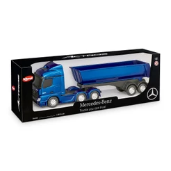 Miniatura Caminhão de Brinquedo Azul Mercedes Benz Actros Basculante Colecionável Usual Brinquedos