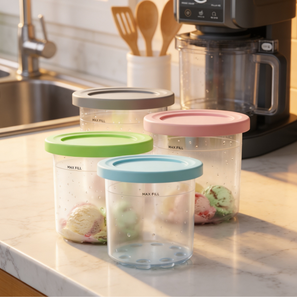 Recipientes Sorvete Potes Armazenamento Para Ninja Maquina 4pcs Sorveteira Gelato Pote