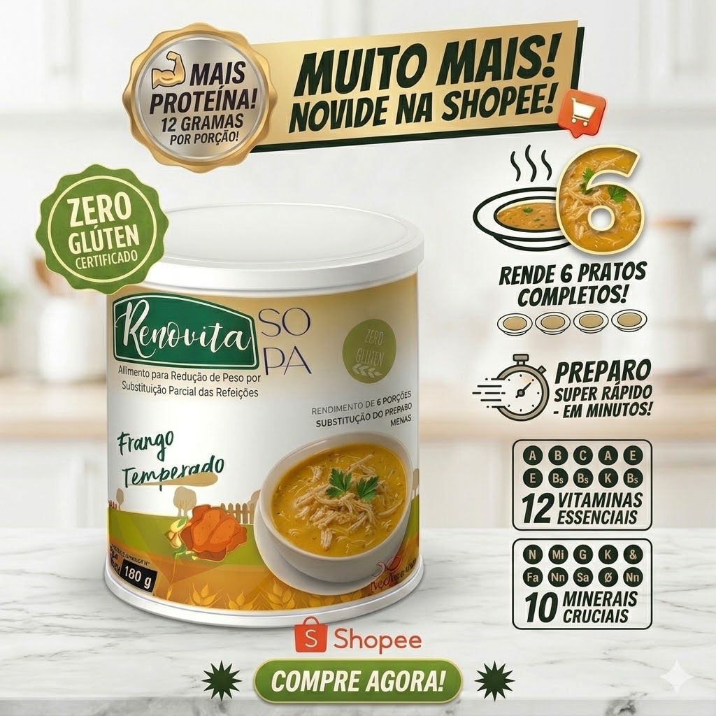Sopa Low Carb Com Vitaminas Sabor Frango E Legumes 100% Natural Sem Glúten e Lactose