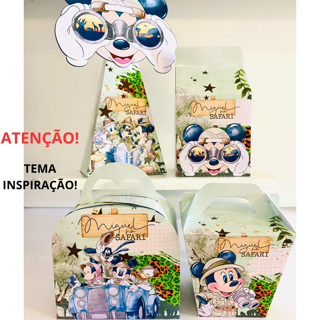Kit Papelaria Personalizada MICKEY SAFARI caixas para festa lembrancinha aniversário infantil DESMONTADO