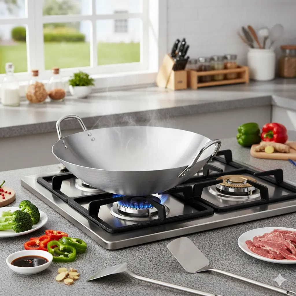 Imagem Panela Wok Aço 34 cm de Diâmetro Culinária Profissional 4 litros