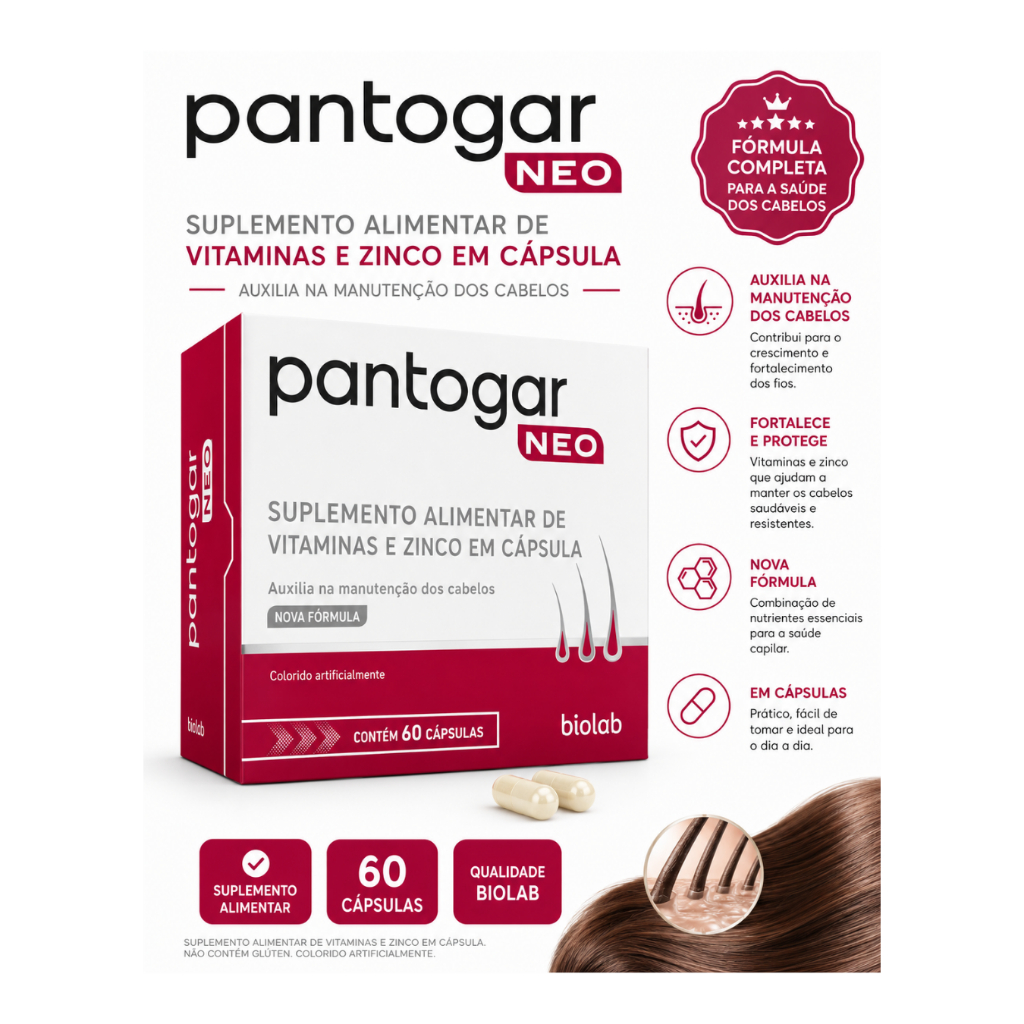 PANTOGAR NEO C/90 Cápsulas Crescimento e Fortalecimento Capilar Pele e Unhas