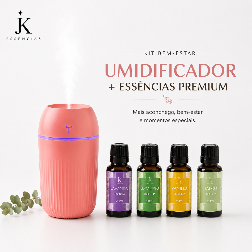Kit Umidificador Aromatizador Egg 420ml Grande LED  +  Essências Premium Hidrossolúveis Casa Limpa