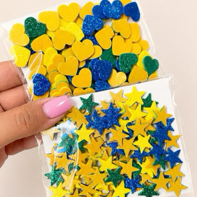 Mini Adesivos Pet Copa do Mundo Brasil - Coração e Estrela 1,5cm