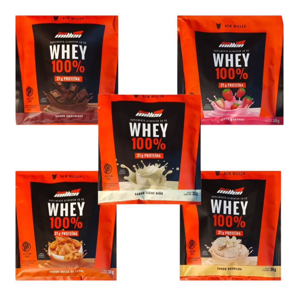 Kit Whey 100% 5 Sachês Sortidos 5 Sabores 21g Proteína