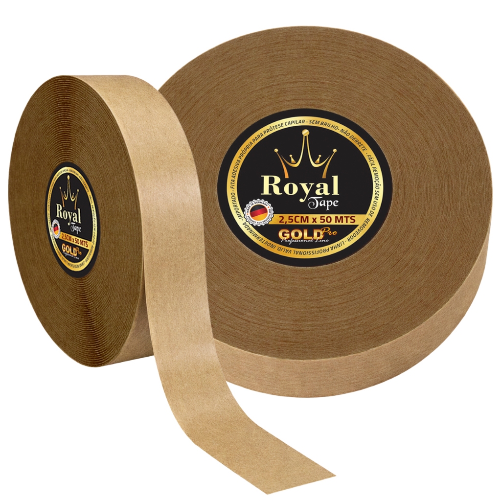 Fita Adesiva Dupla Face Royal Tape Gold Pro 50mts Original 2,5cm Protese Capilar Peruca Profissional Lace Mega Nao Mela