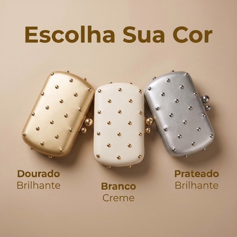 Bolsa de Mão Rígida com Rebites Cores Fecho de Metal para Eventos Formais Pronta Entrega