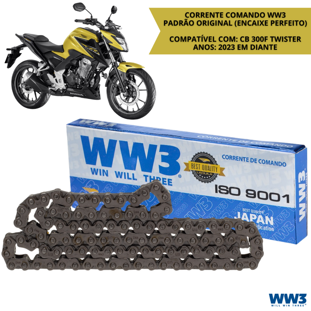 Corrente Comando Honda CB 300F Twister 2023 102 Elos WW3 Reforçada Alta Durabilidade