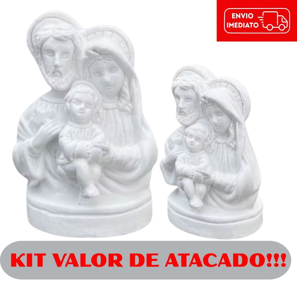 kit com 5 Mini Sagrada Familia Gesso Cru 7cm Lembrança Casamento Batizado Comunhao Artigo Religioso