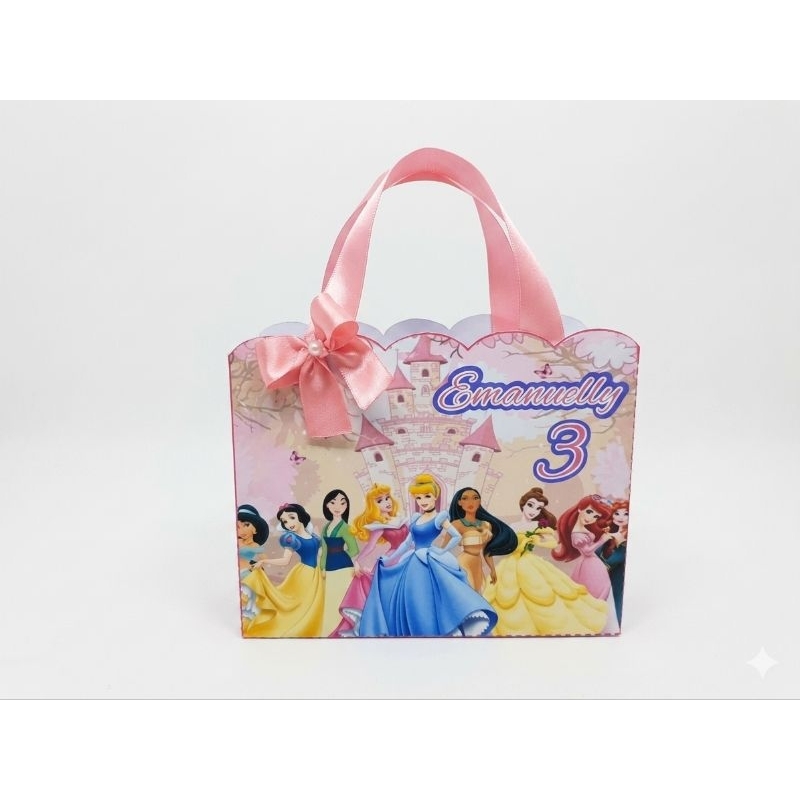 Sacolinhas  Personalizadas, 10 - 20- 30 no  tamanho M Princesas Disney com Alça de Cetim - Lembrancinha de Aniversário