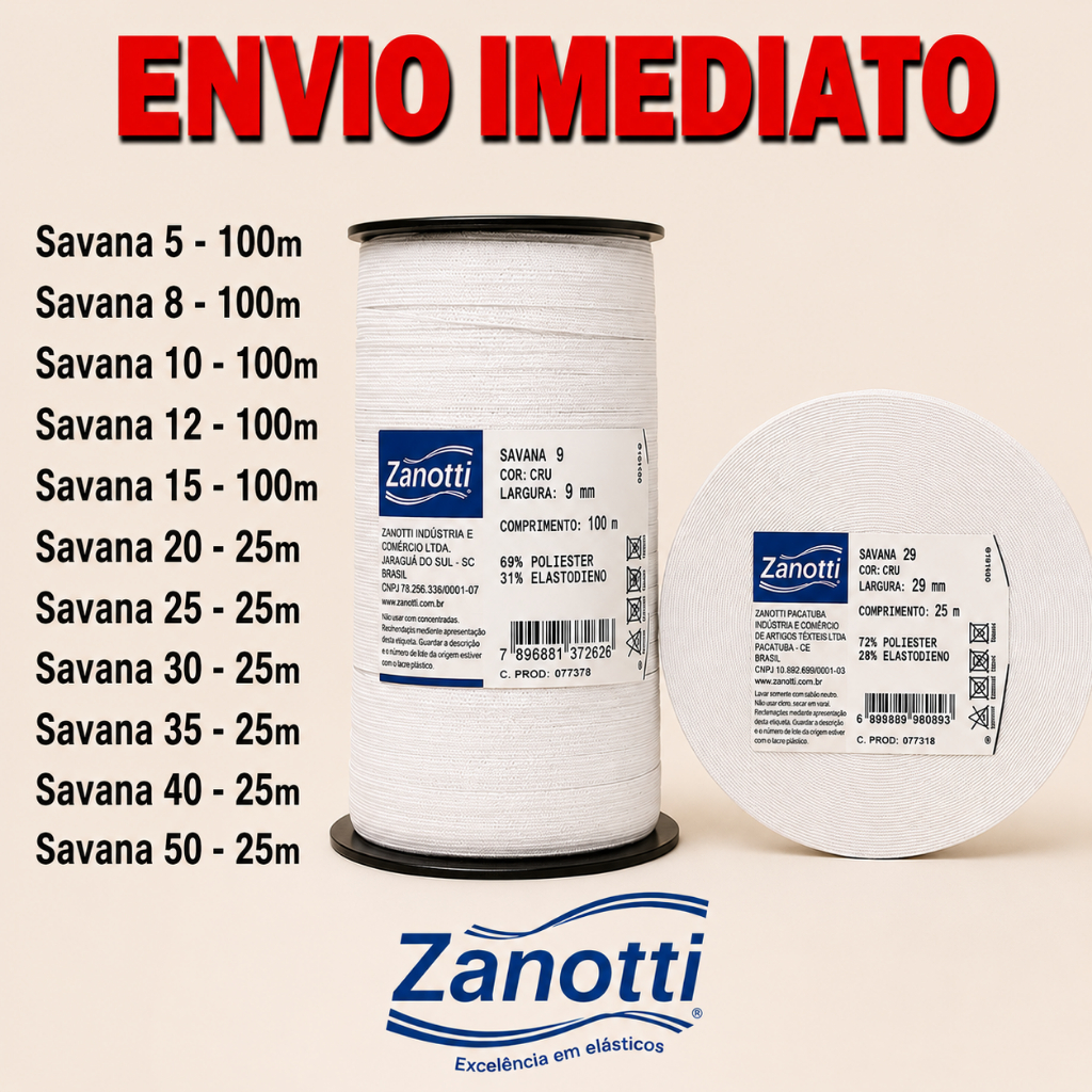 Elastico Zanotti Savana Para Roupa Vários tamanhos - Embutir/Costura/Roupa