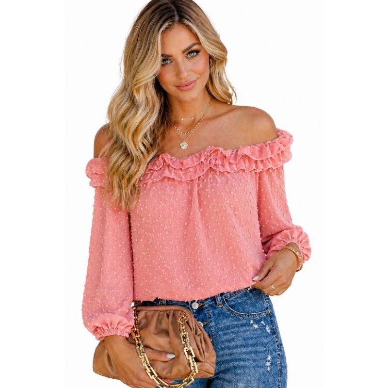 Blusa Feminina Ombro a Ombro Manga Longa com Babado – Elegante e Moderna