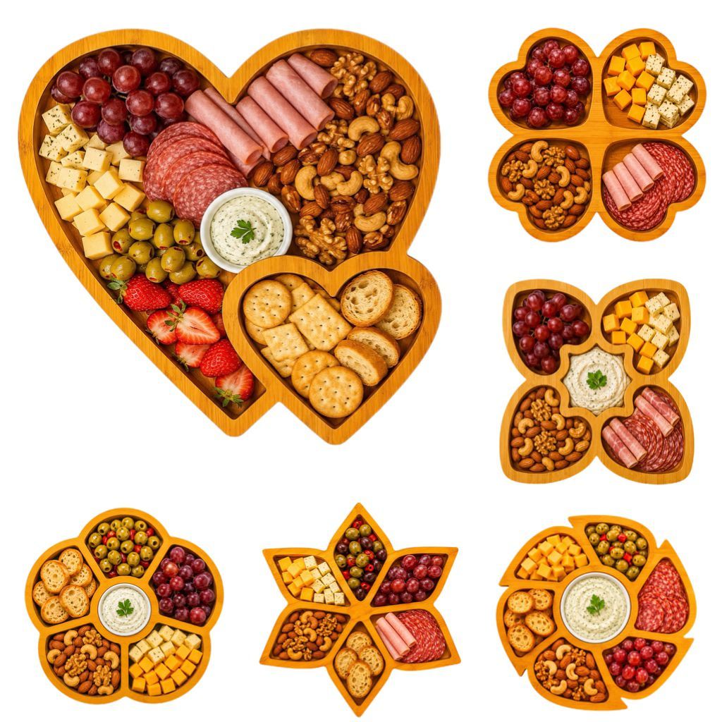 Gamela Petisqueira 29x29Cm MDF Com 5 Divisões Aperitivos Churrasco Frios Decorativo Tabua De Frios