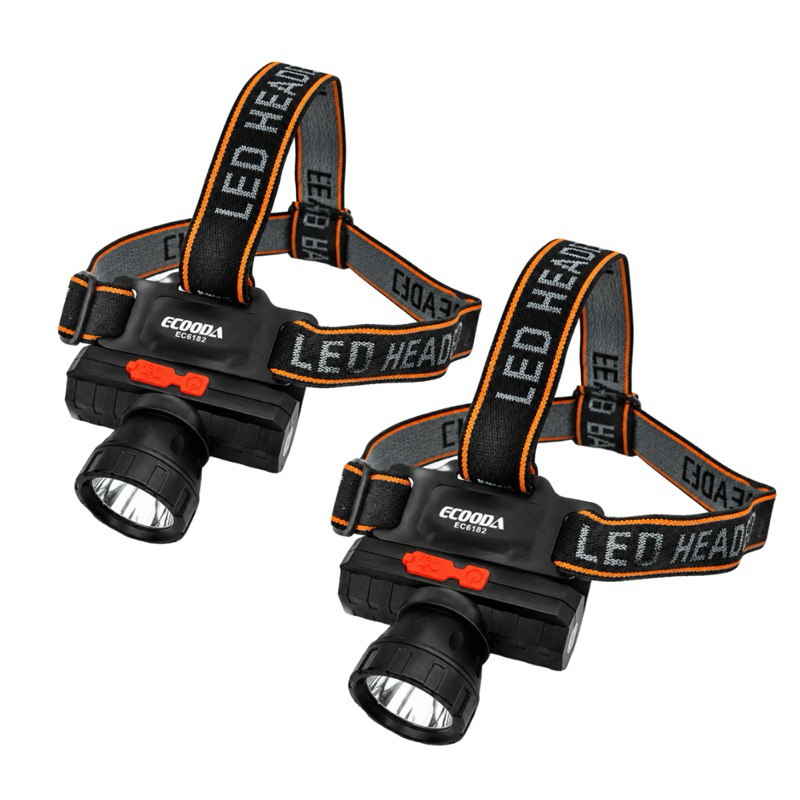 Kit 2 Lanterna de Cabeça Recarregável ECOODA EC6182 LED Alta Potência USB Type-C 3 Modos Ajustável Camping Pesca Trilha