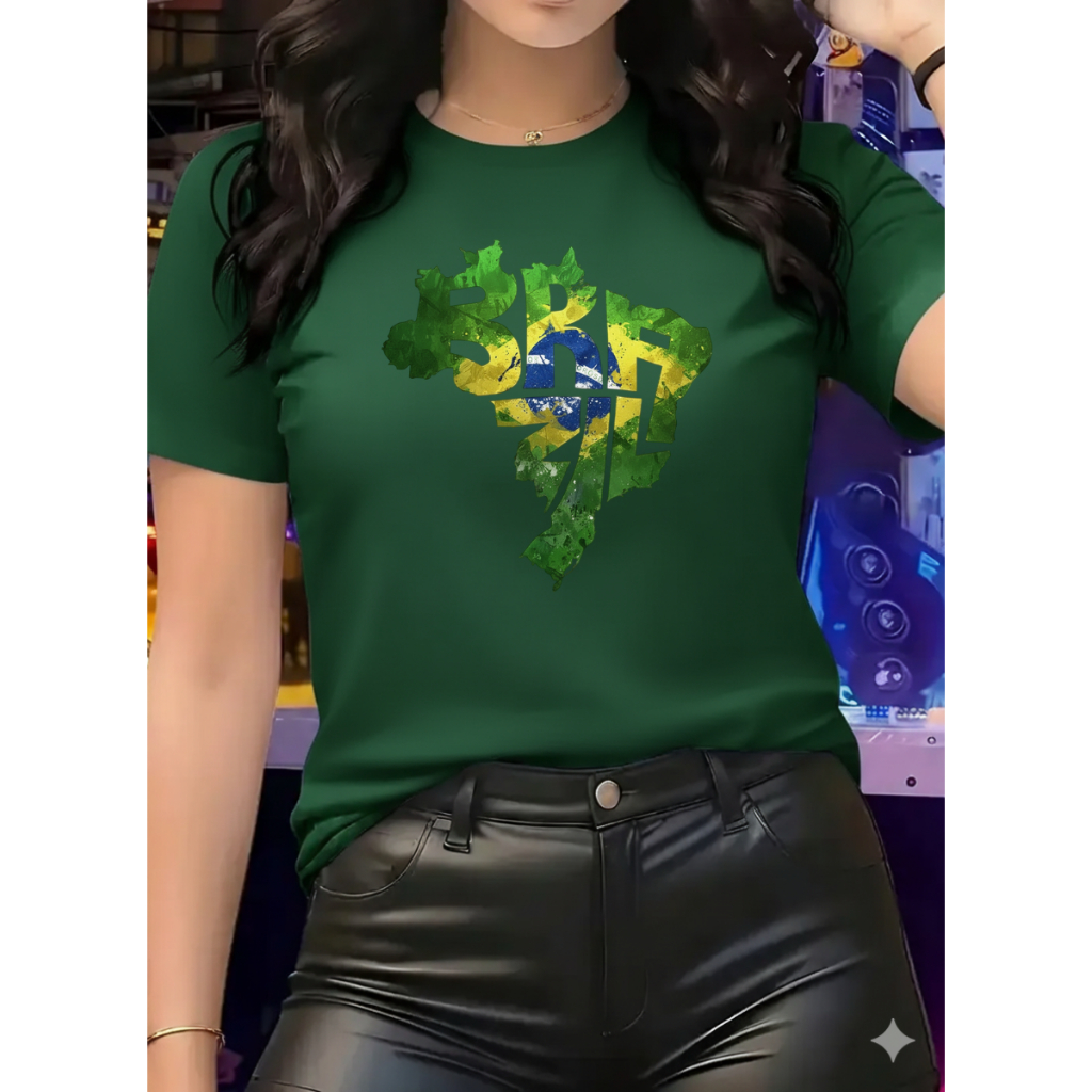 Camiseta Tshirt Brasil Feminina Gola Redonda Algodão Mapa Brasileiro Copa do Mundo Torcedora Envio Imediato Lançamento