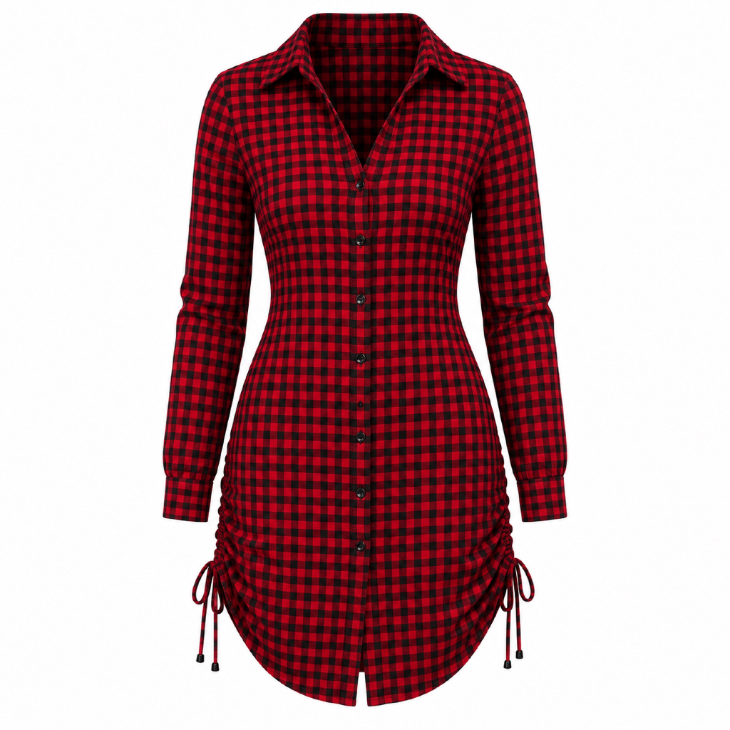 Vestido feminino Xadrez camisa manga longa com botões regulador lateraL FESTA JUNINA INVERNO 2026