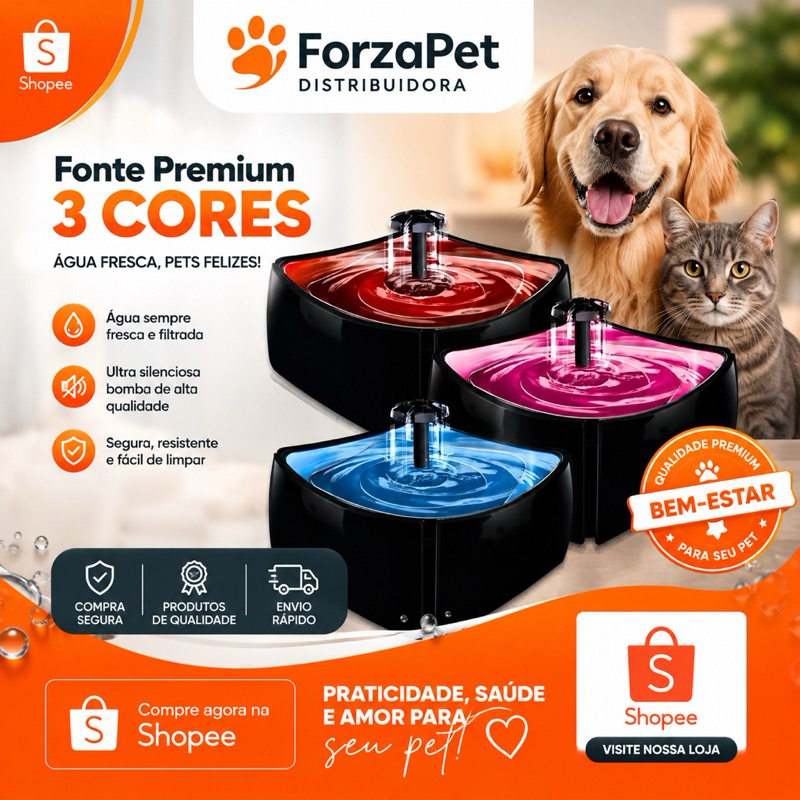 Fonte Bebedouro Pet 1 Litro Cães e Gatos Água Circulante Silenciosa Premium