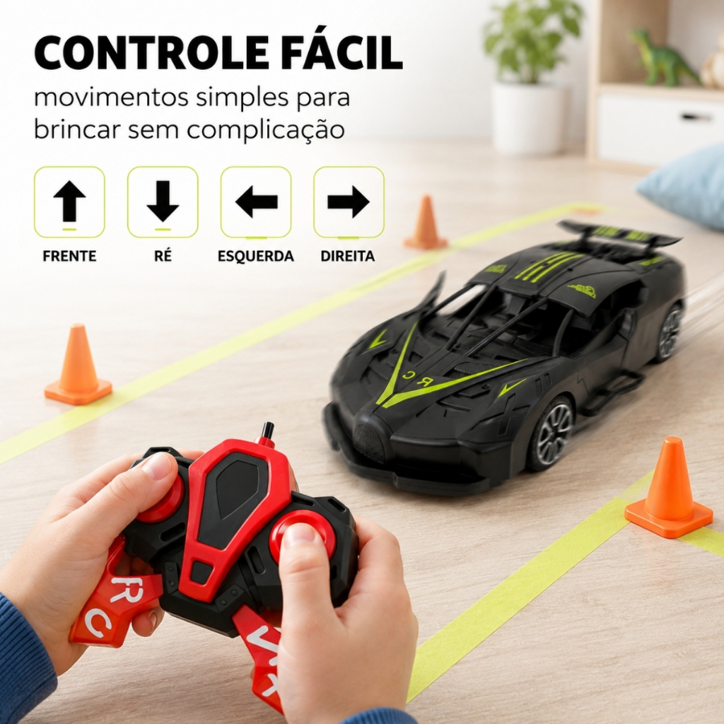 Carrinho de Controle Remoto Super Carro Preto Menino Abre Portas Farol Com Luzes · foto 2