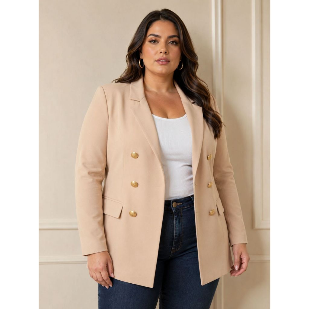Blazer Feminina Manga Longa Alfaiataria Com Botões Plus Size G1 G2 G3 Estilo Elegante e Confortável
