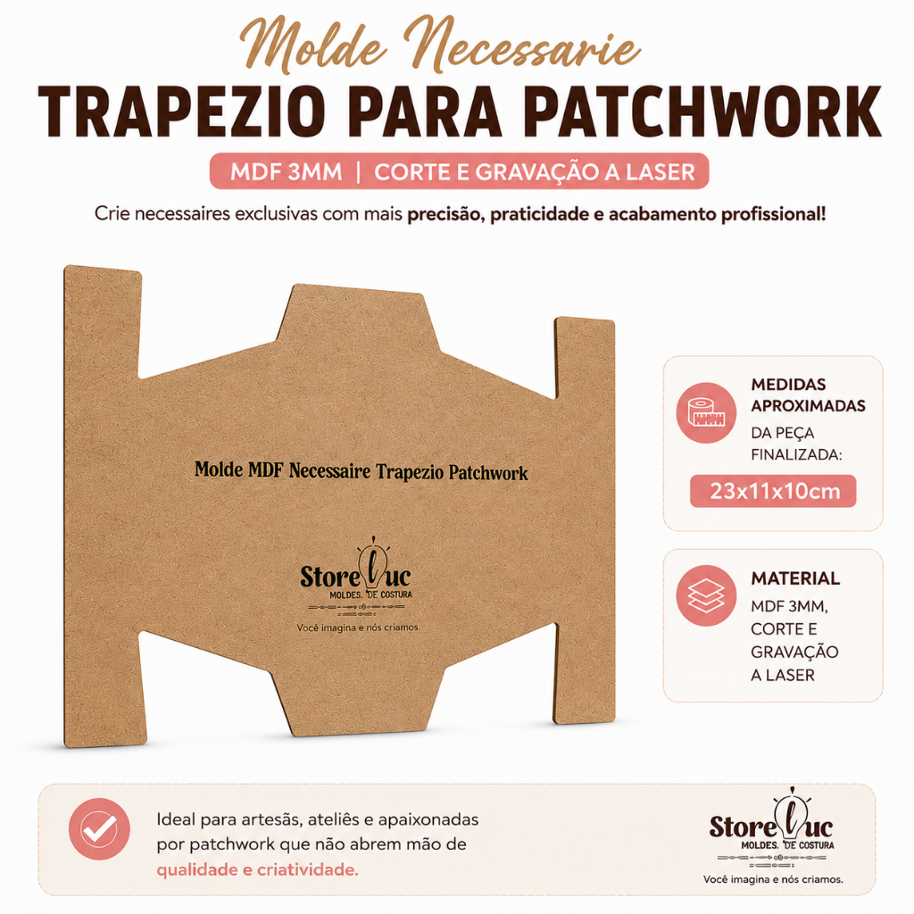 Molde Necessarie Trapezio para Patchwork MDF 3MM Costura Criativa. — imagem 2 de 2