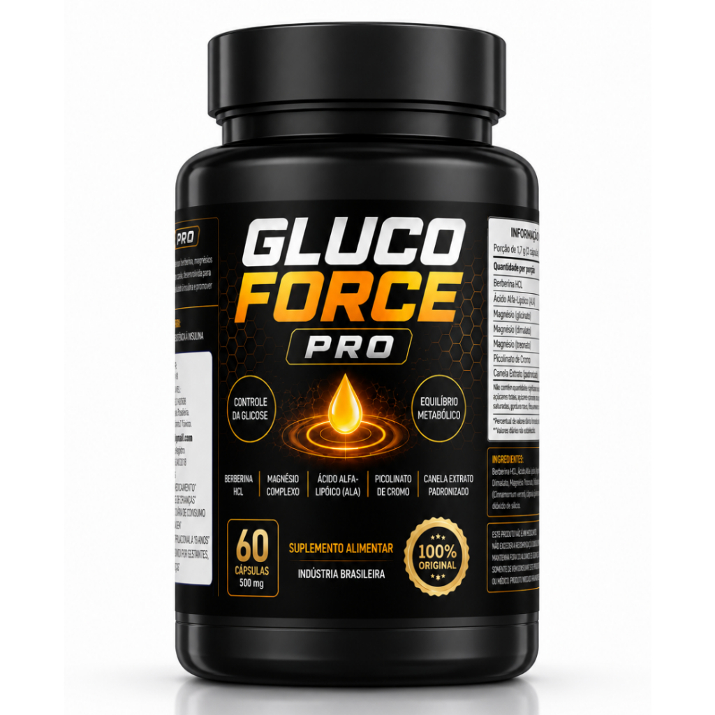 GlucoForce Pro Controle da Glicose Berberina + Ácido Alfa Lipóico + 3 Magnésio + Picolinato de Cromo