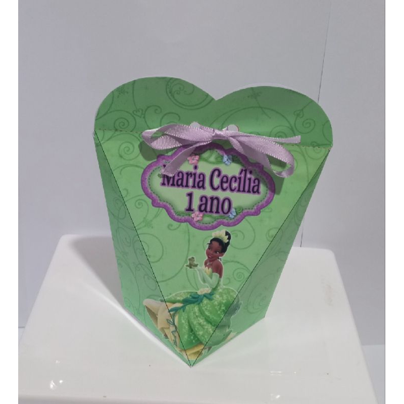 Caixa Coração Personalizada Princesa Tiana-Lembrancinhas para Festa(Semi-Montada)-Qualquer Tema.