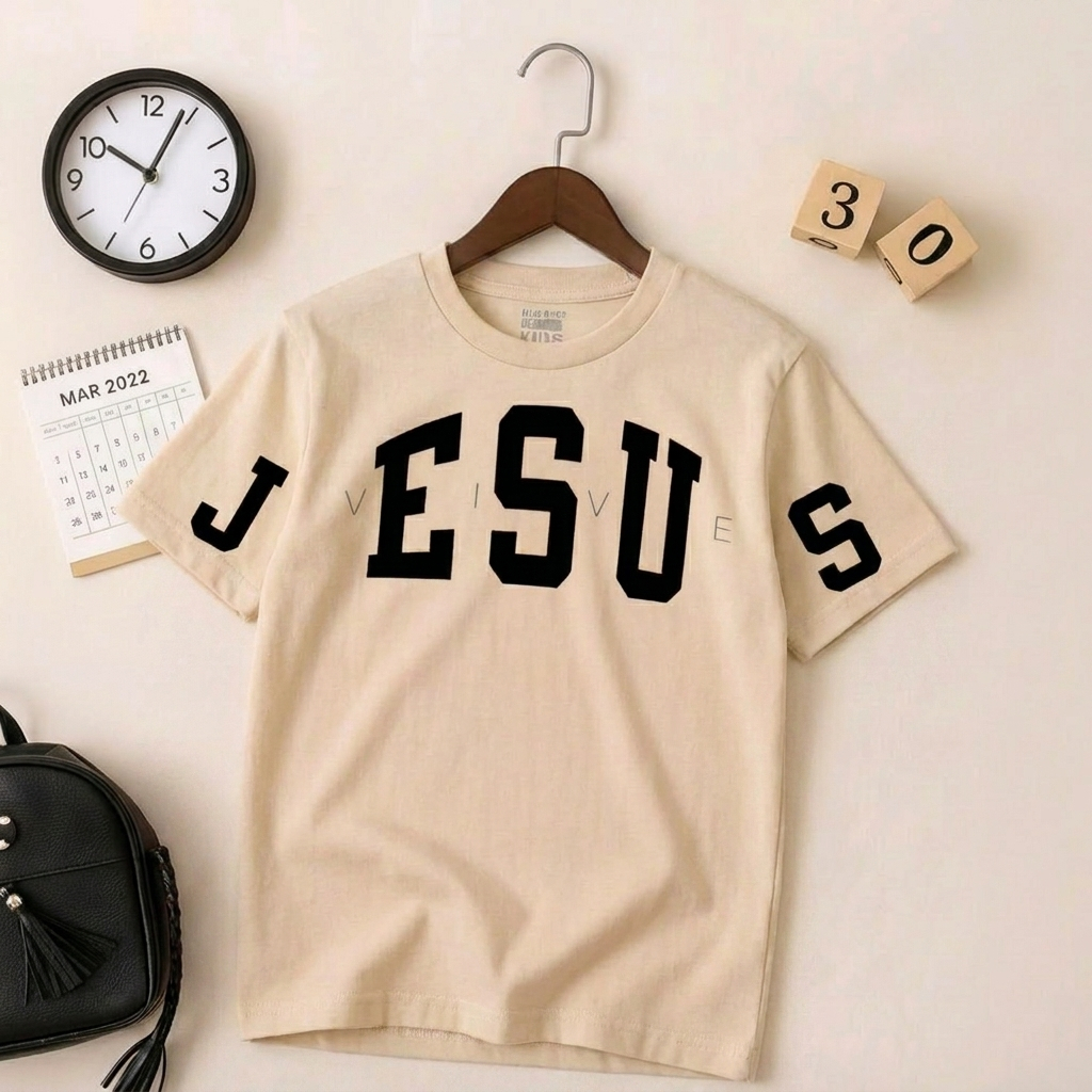 T-shirt Infantil Menina e Menino Jesus Vive Algodão Várias Cores Camiseta Religiosa Kids Blusa Moda