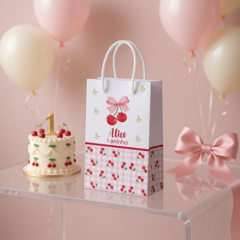 Sacolinha Surpresa Personalizada Lembrancinha de Aniversário Cerejinha Festa Infantil