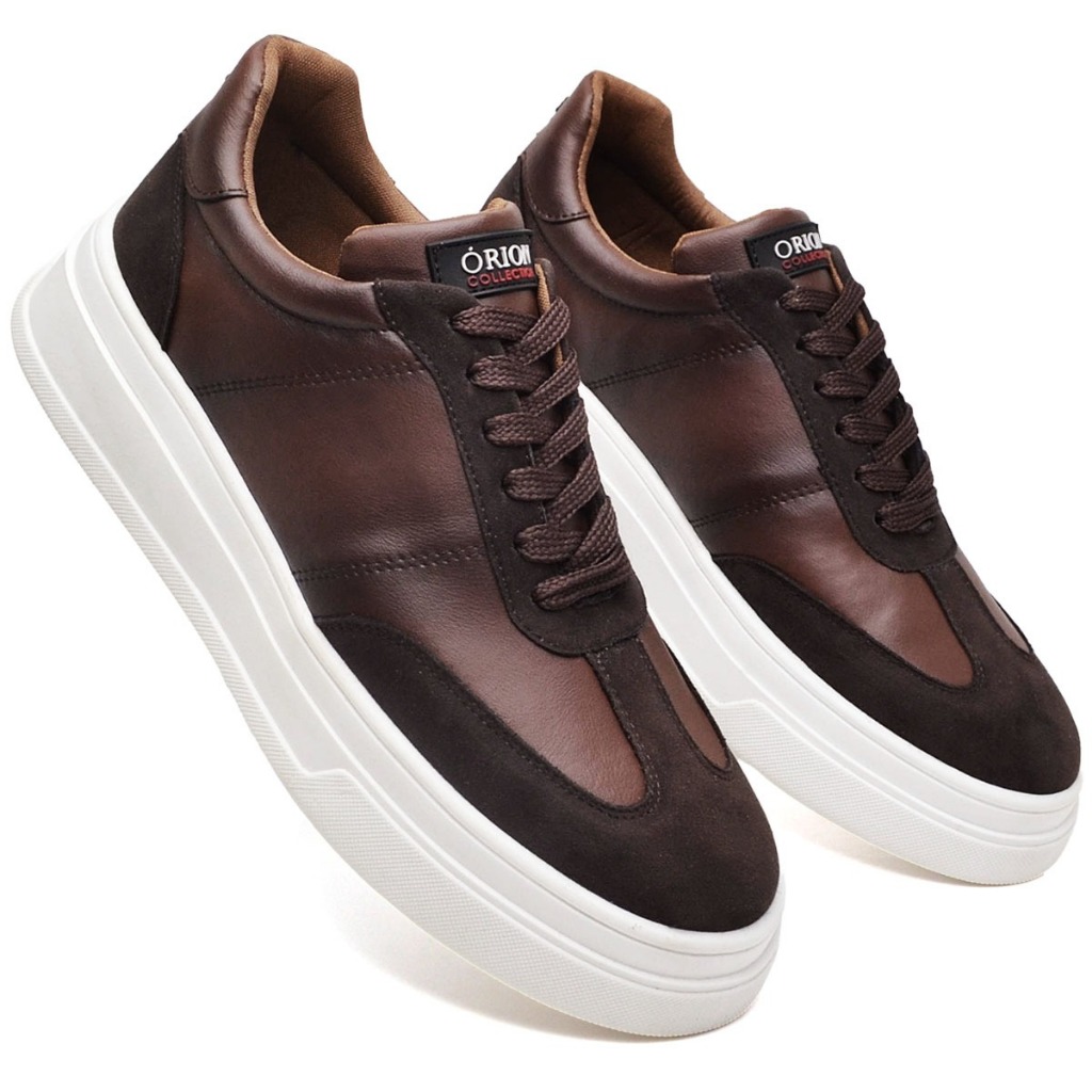 Tenis Masculino Casual Sola Alta Preto Branco Marrom Confortável Esporte Fino Sapatenis Social Couro