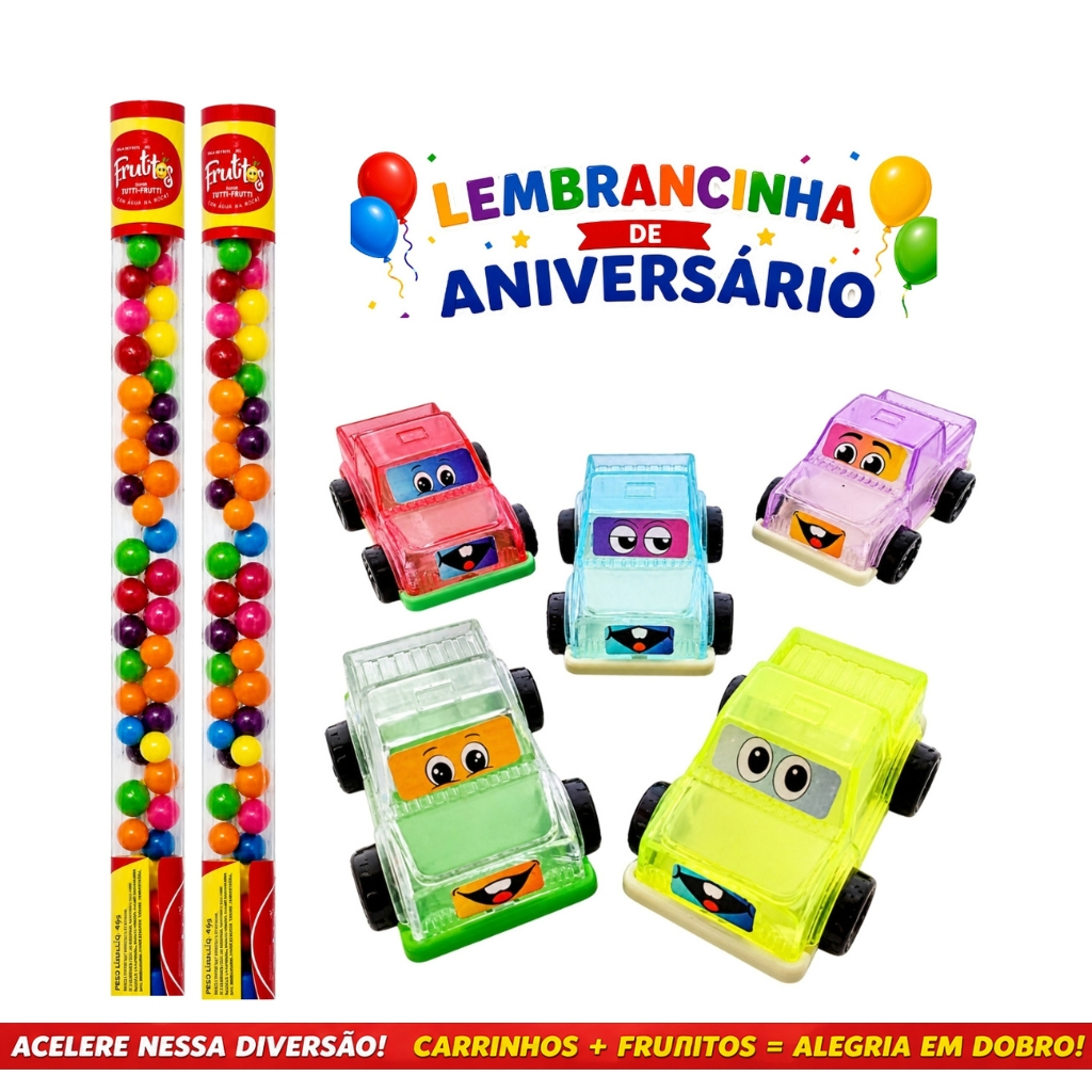 Kit 20 Itens (Tubinhos Balinhas Doce + Mini Caminhonete) Lembrancinha aniversário Festa Infantil