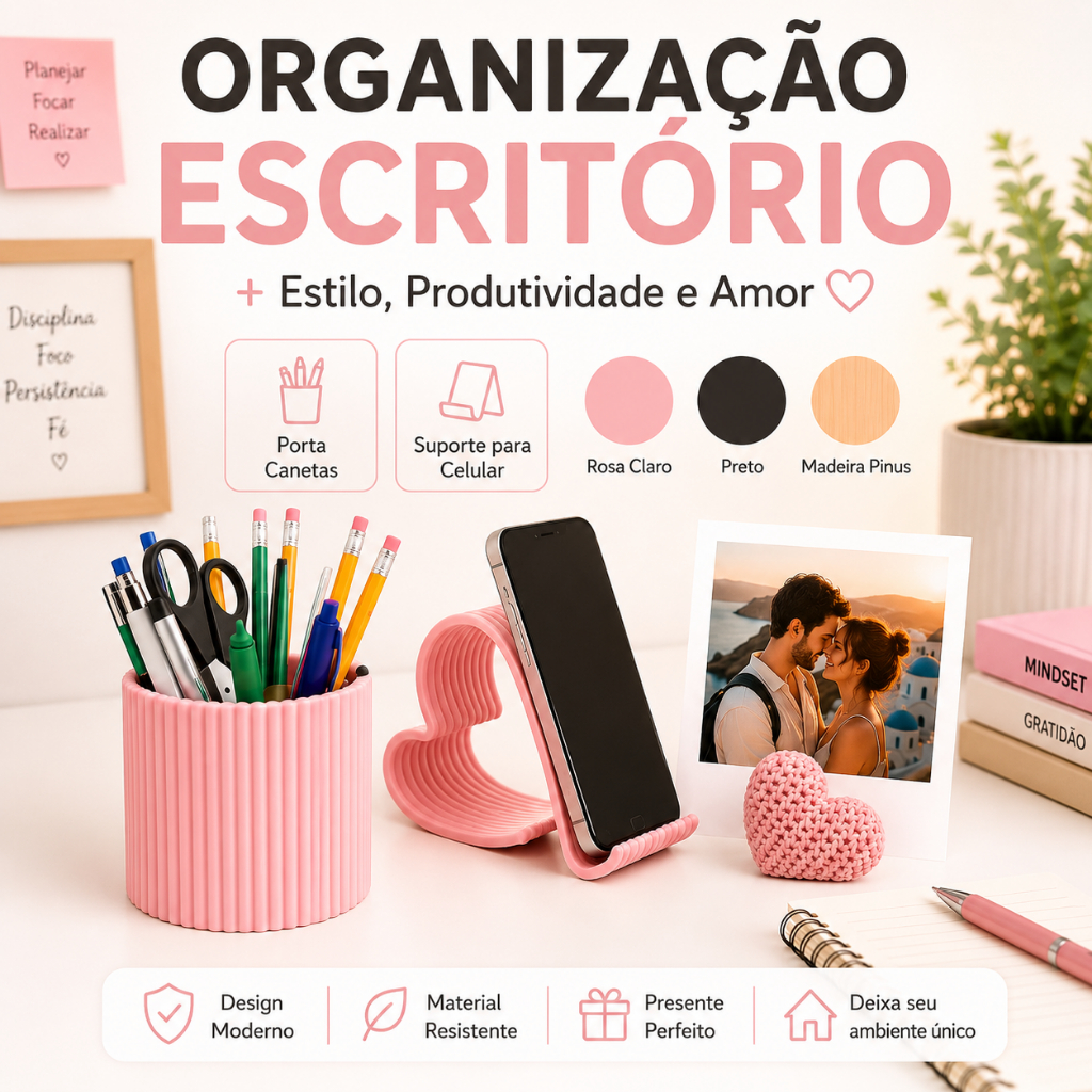 Organizador de Mesa Minimalista Porta Lápis Porta Foto Suporte Celular