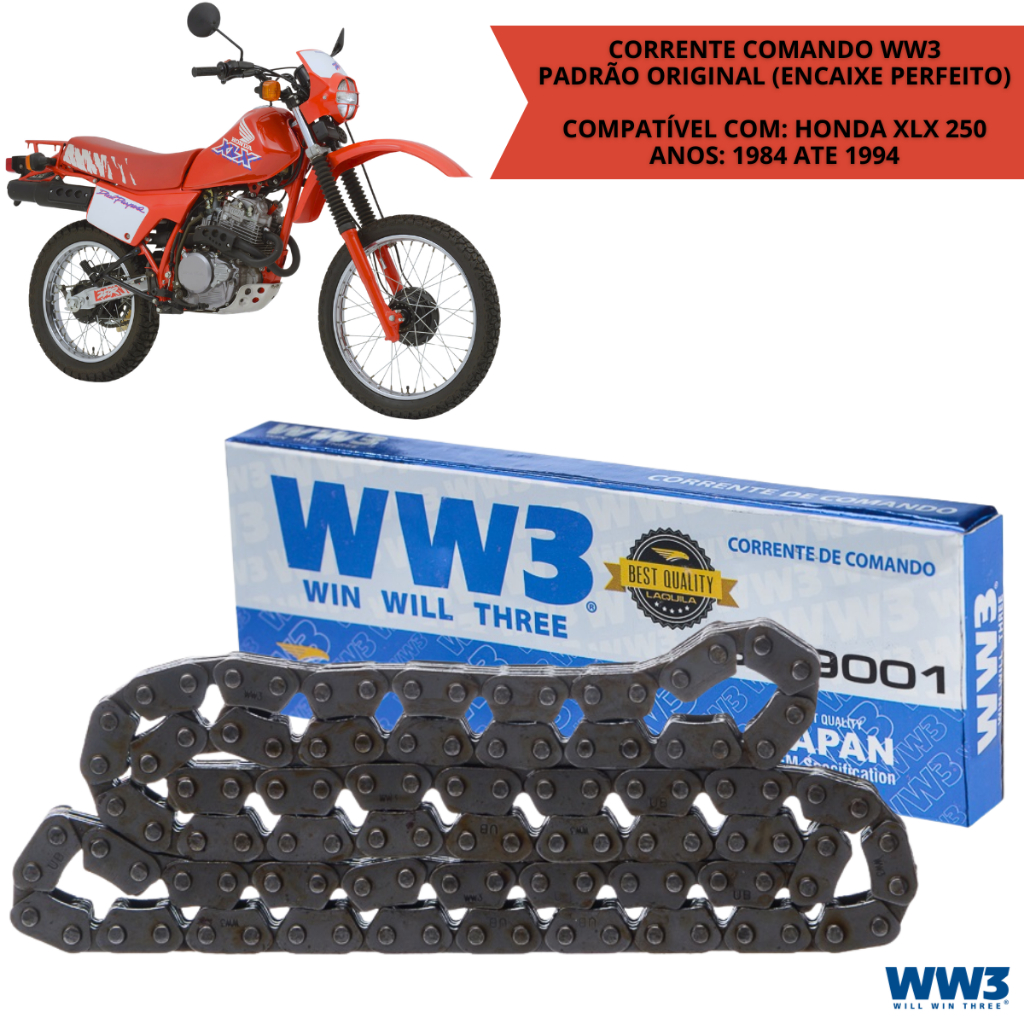 Corrente Comando 108 Elos Honda XLX 250 XLX 350 NX 350 Sahara Corrente Moto Honda WW3