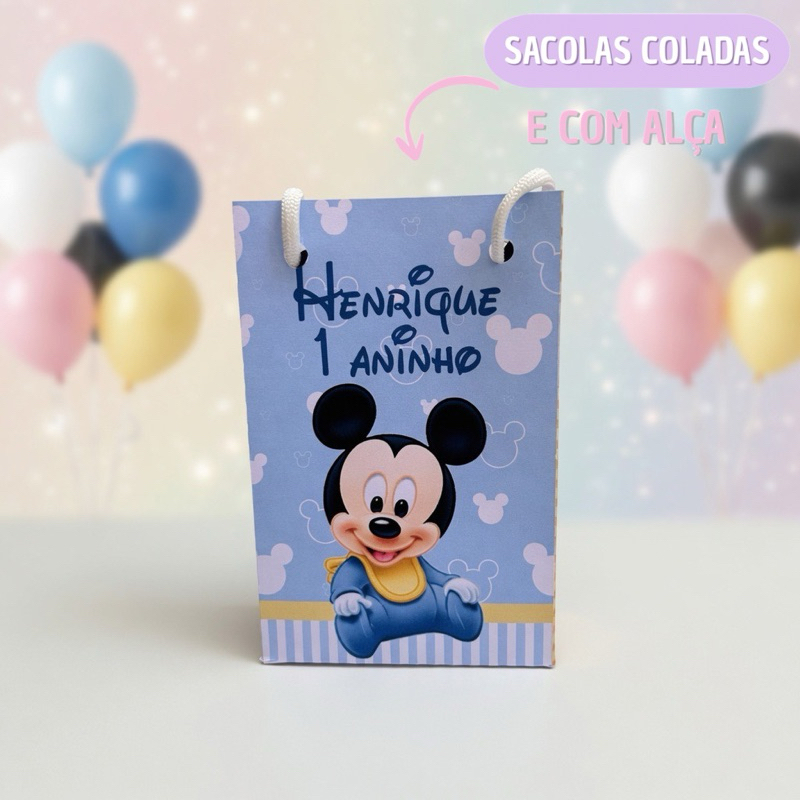 Sacolinha  Mickey Baby Personalizados/Lembrancinha de Festa/Aniversário/Lembrancinha Festa Infantil