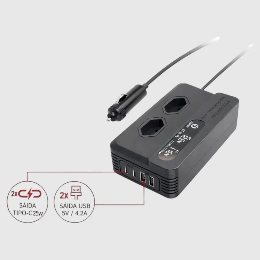 Inversor De Energia Automotivo 400w 12V Para 110v e 220V Usb Tipo-c