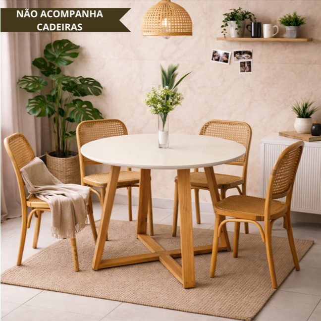 Mesa De Jantar Redonda Livia 90cm Off White MDF Base Eiffel Eames Moderna