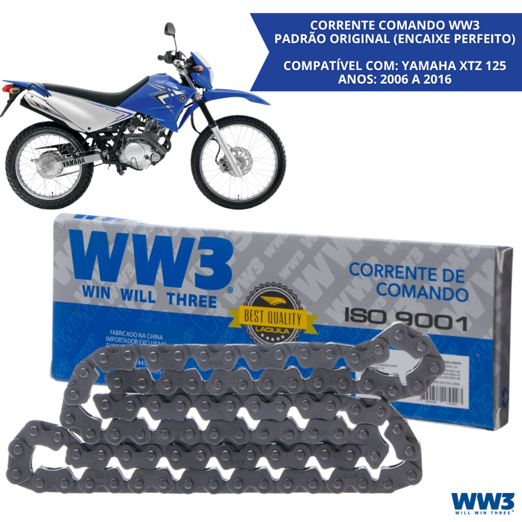 Corrente Comando 90 Elos Yamaha XTZ 125 YBR 125 Factor  2006 A 2016 Corrente Motor Alta Qualidade WW3