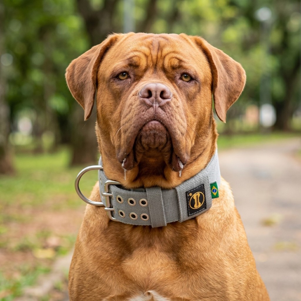 Coleira Cinza Para Cachorro Dogue Dobermann Mastiff Mastin Tradicional Adestramento Cães Cão
