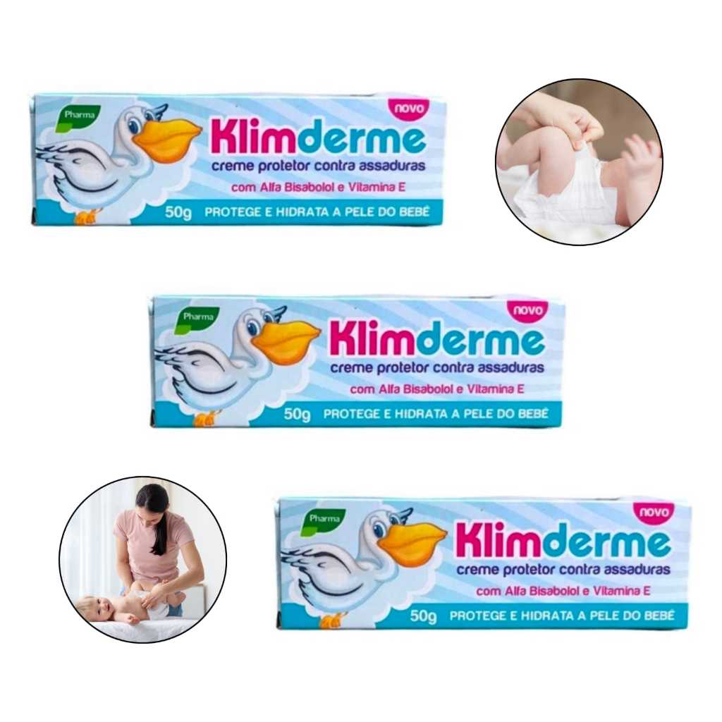 Kit 3 Creme Protetor contra Assaduras Klimderme Vitamina E Alfa Bisabolol 50g Cada