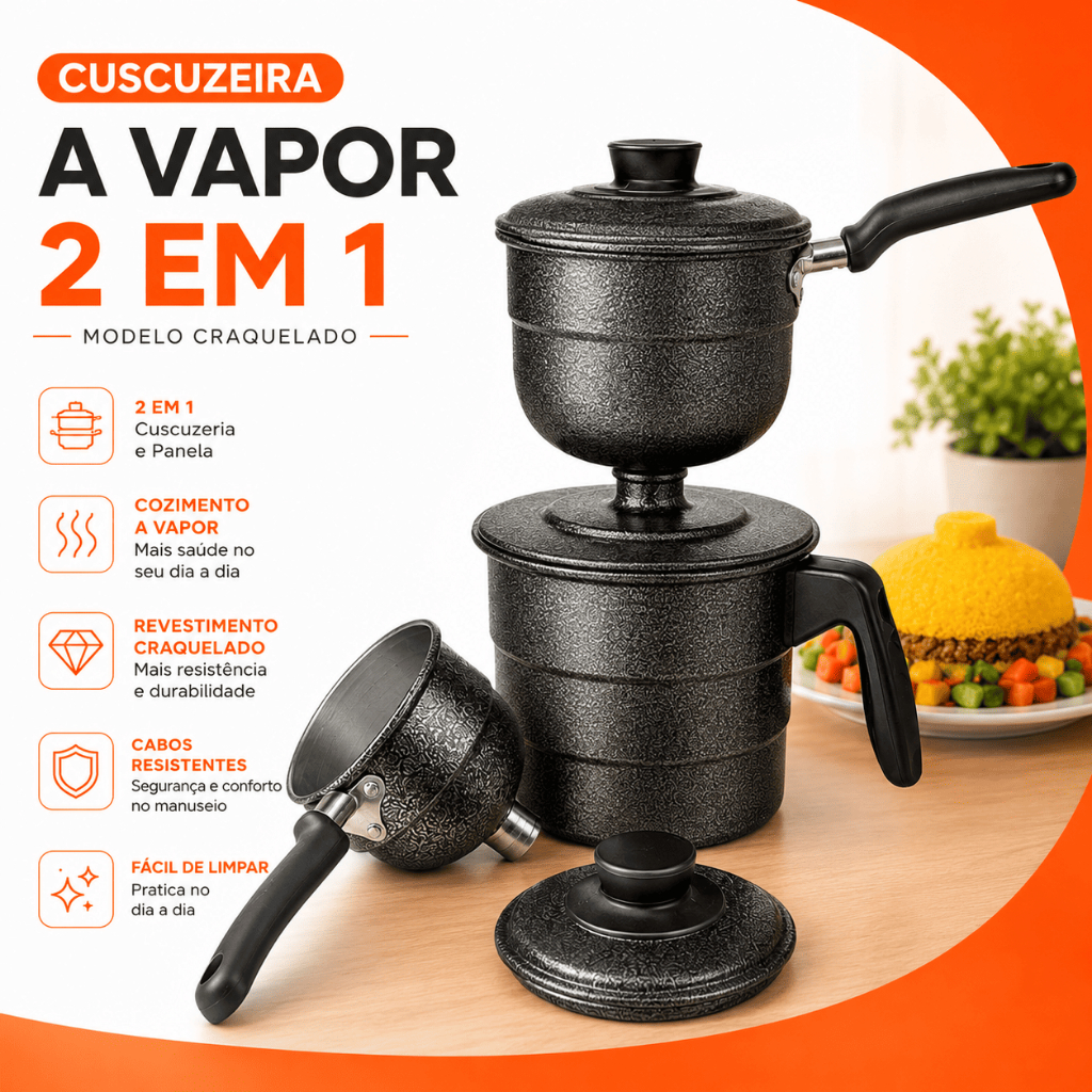 Cuscuzeira Cuzcuz Nordestino Com 2 Conchas Preta Craqueada