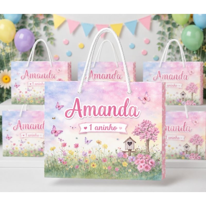 sacolinhas personalizadas tema jardim encantado das borboletas - pegue e monte