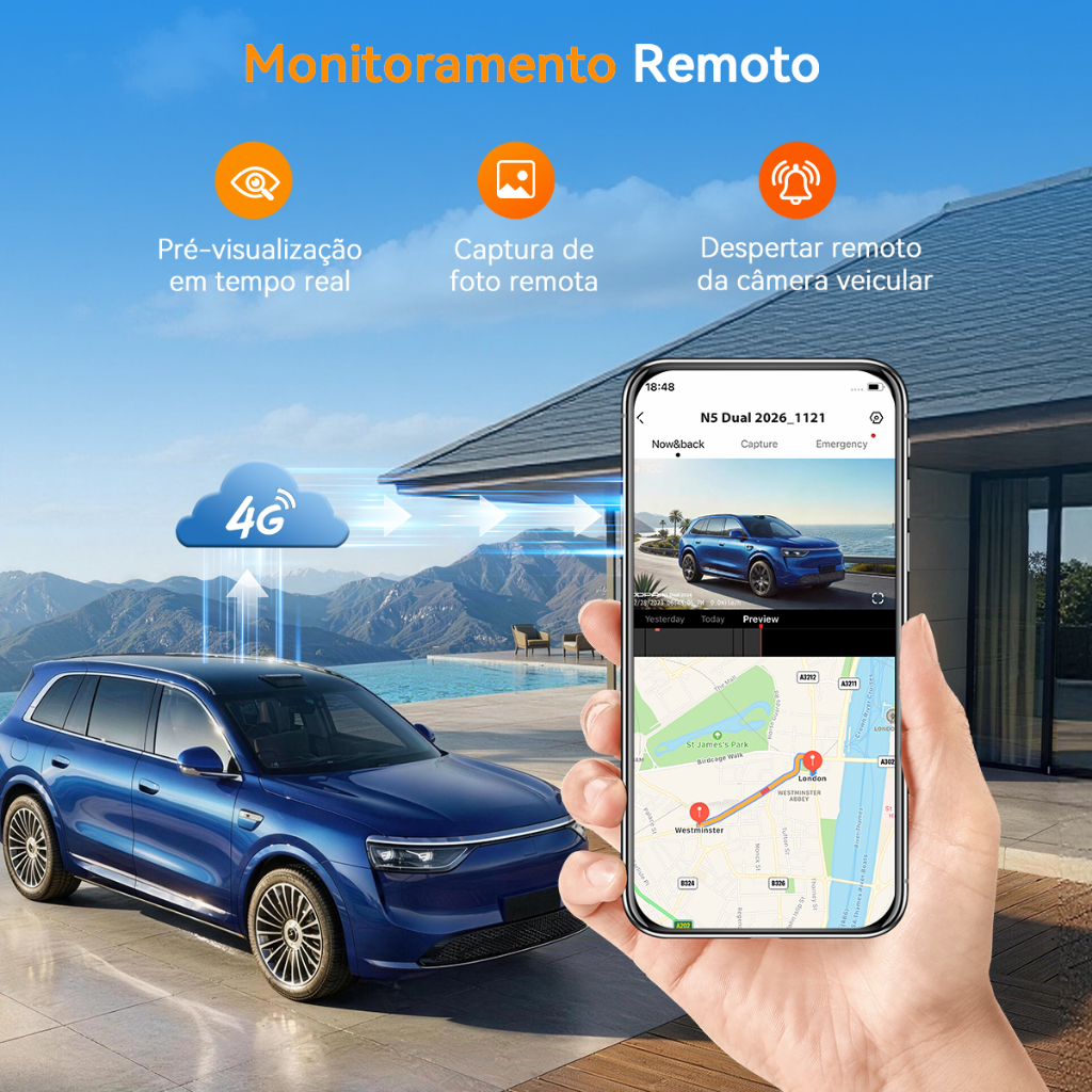 Câmera Veicular DDPAI N5 Dual 4G 2026 Monitoramento Remoto 4K HDR +1080P Visão Noturna 2.0 GPS Wi-Fi 5G APP ADAS · foto 2