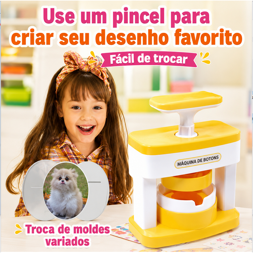 Máquina de Bottons Infantil DIY – Crie Bottons Personalizados para Artesanato e Presentes